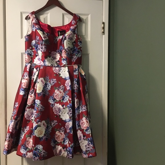 Mac Duggal 77314F Burgundy Floral Fit & Flare Dress - Picture 6 of 15